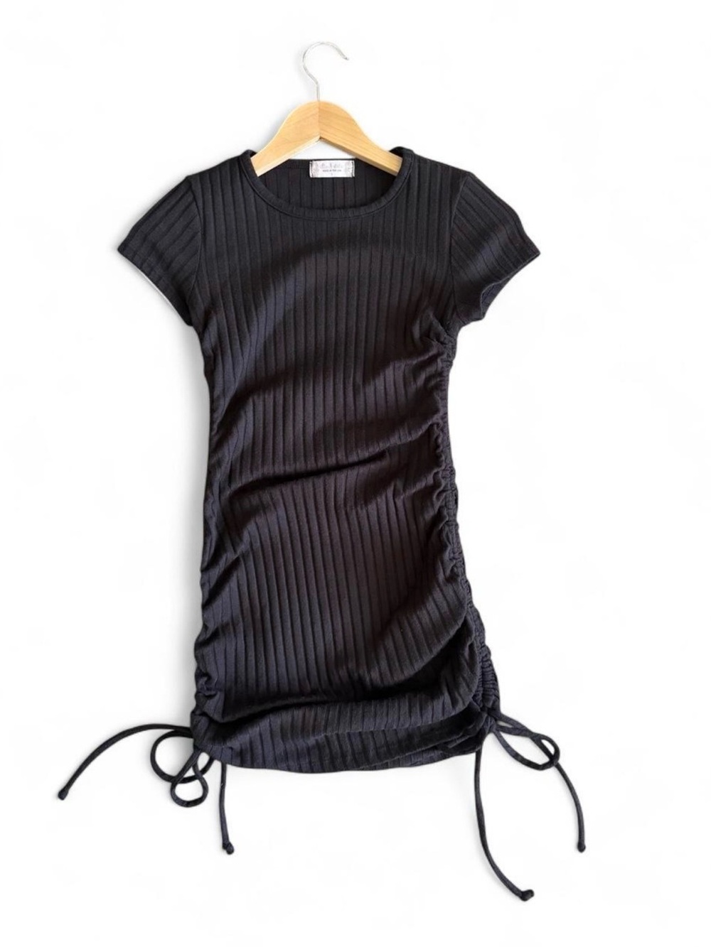 Altar’d State S Black Ribbed Ruched Bodycon Dress